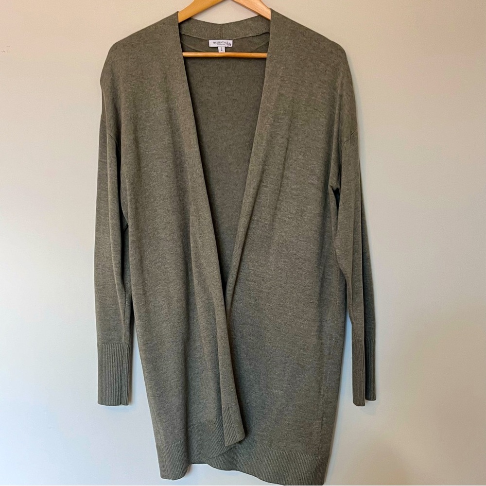 Reitmans Olive Green Open Front Long Cardigan